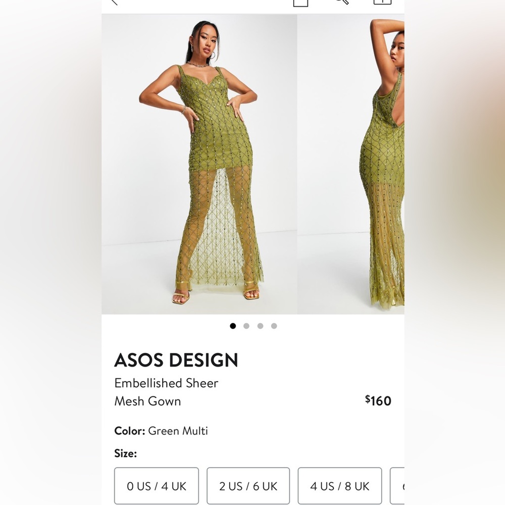 ASOS Green Multi Embellished Sheer Mesh Gown